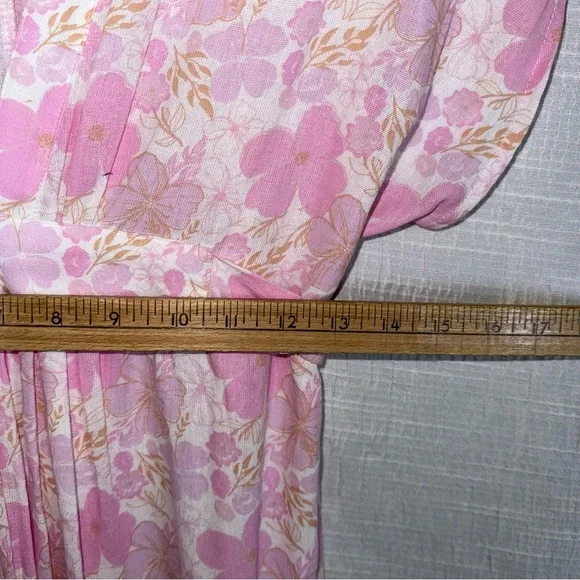 LEALLO Janis Pink Floral Cotton Gauze Maxi Cottagecore‎ Boho Resort small - Picture 13 of 14